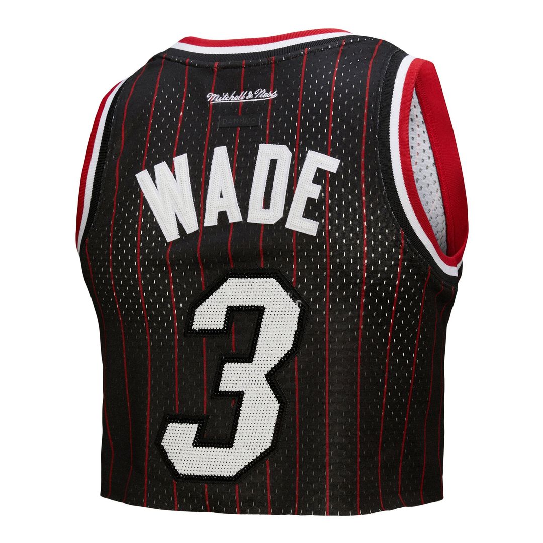 Dwyane Wade Miami Heat Mitchell & Ness x DANNIJO Women's Fashion Cropped Basketball Jersey - Black | NBA Fan Gear