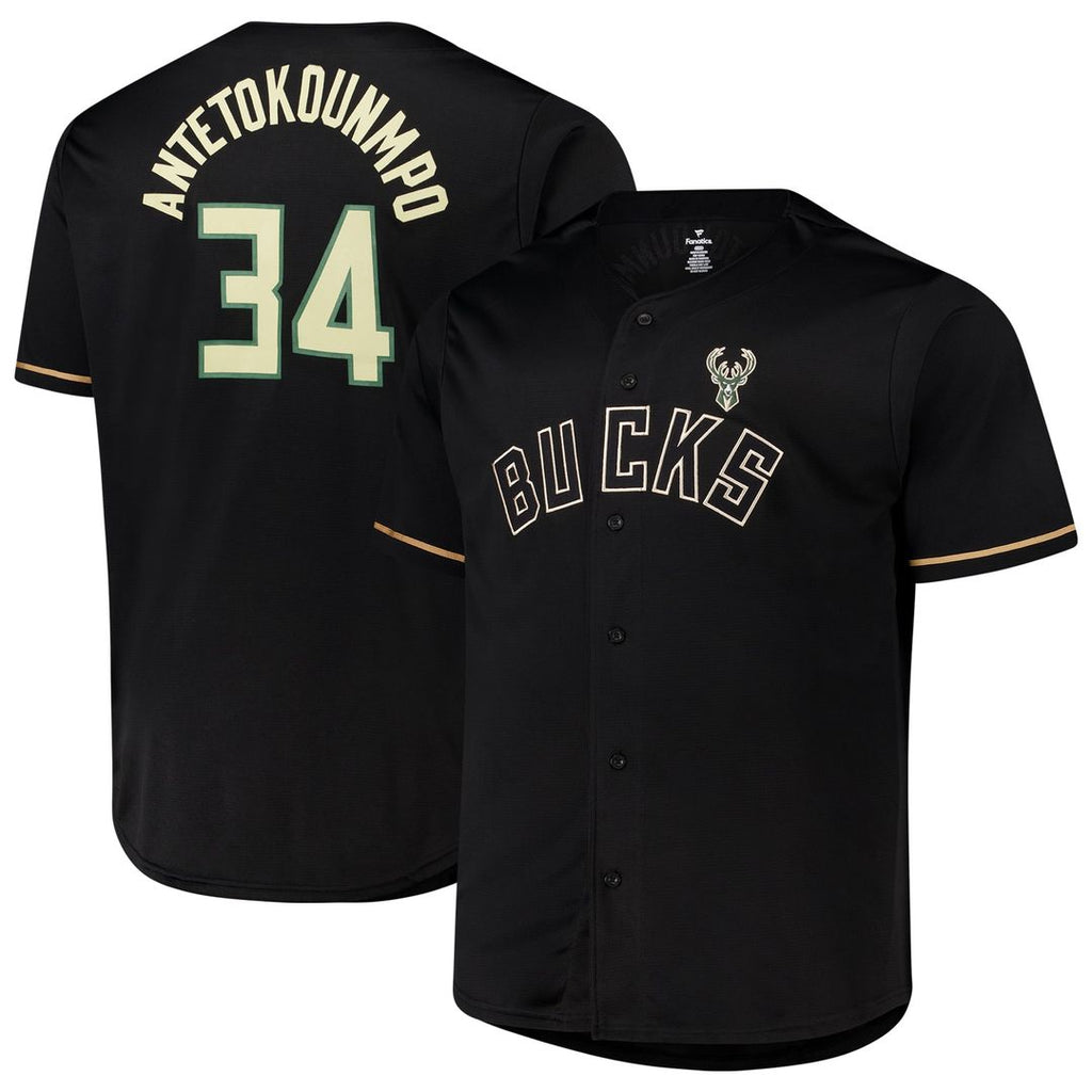 Giannis Antetokounmpo Milwaukee Bucks Profile Big & Tall Name & Number Button-Up Jersey - Black | NBA Fan Gear