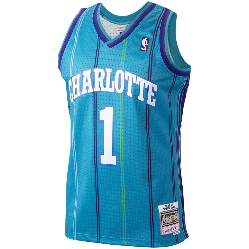 Baron Davis Charlotte Hornets Mitchell & Ness 1999/ 00 Hardwood Classics Swingman Jersey - Teal | NBA Fan Gear