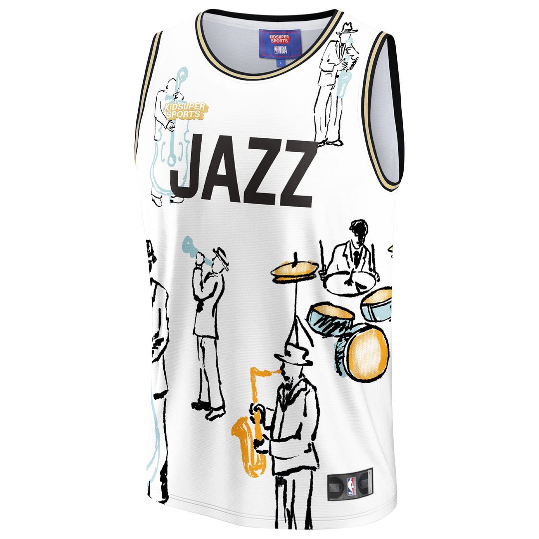 Utah Jazz NBA & KidSuper Studios by Fanatics Unisex Hometown Jersey - White | NBA x KidSuper Fan Gear