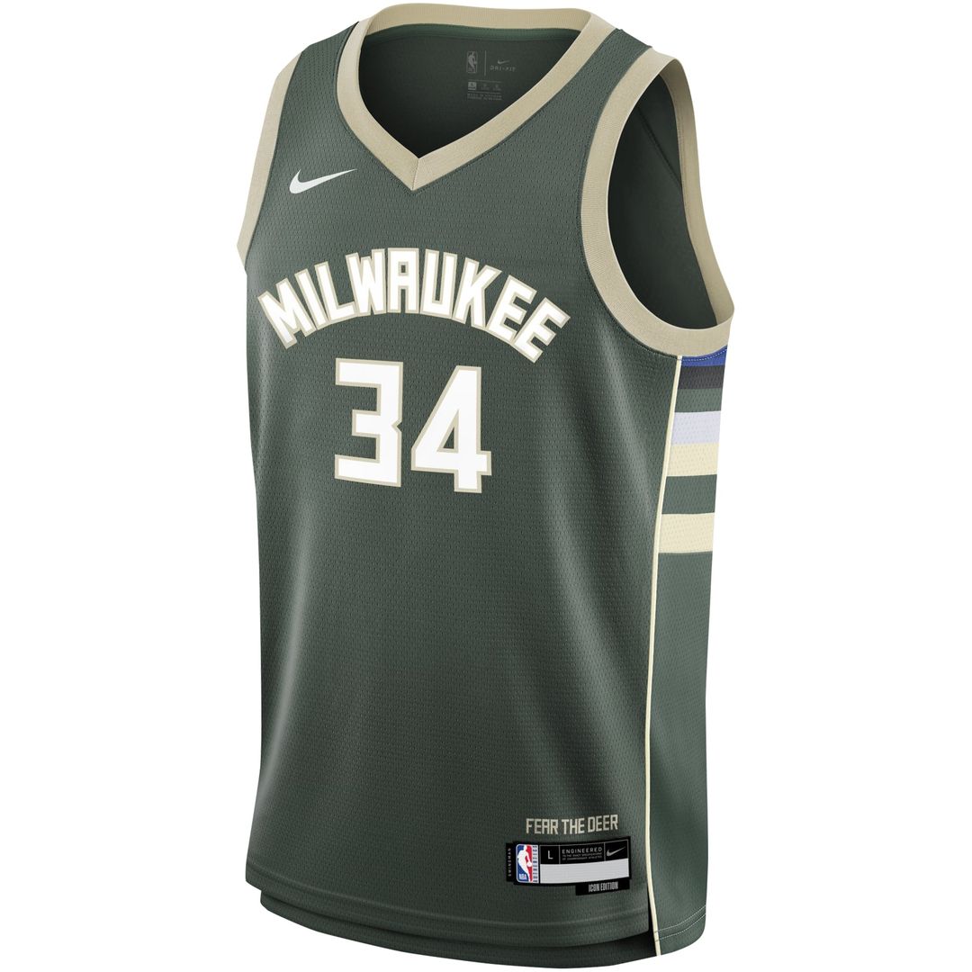 Giannis Antetokounmpo Milwaukee Bucks Nike Youth Swingman Jersey - Icon Edition - Hunter Green | NBA Fan Gear