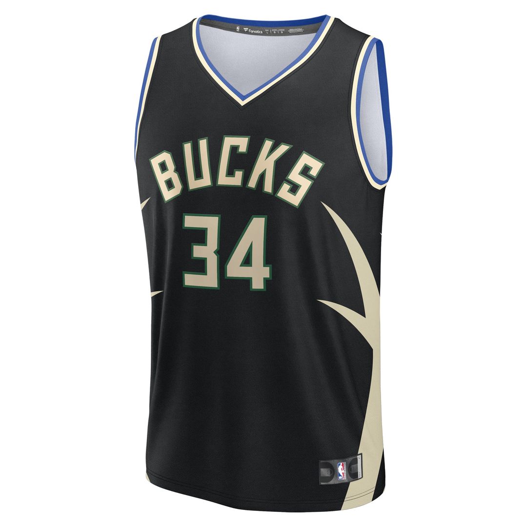 Giannis Antetokounmpo Milwaukee Bucks Fanatics Youth Fast Break Replica Player Jersey - Statement Edition - Black | NBA Fan Gear