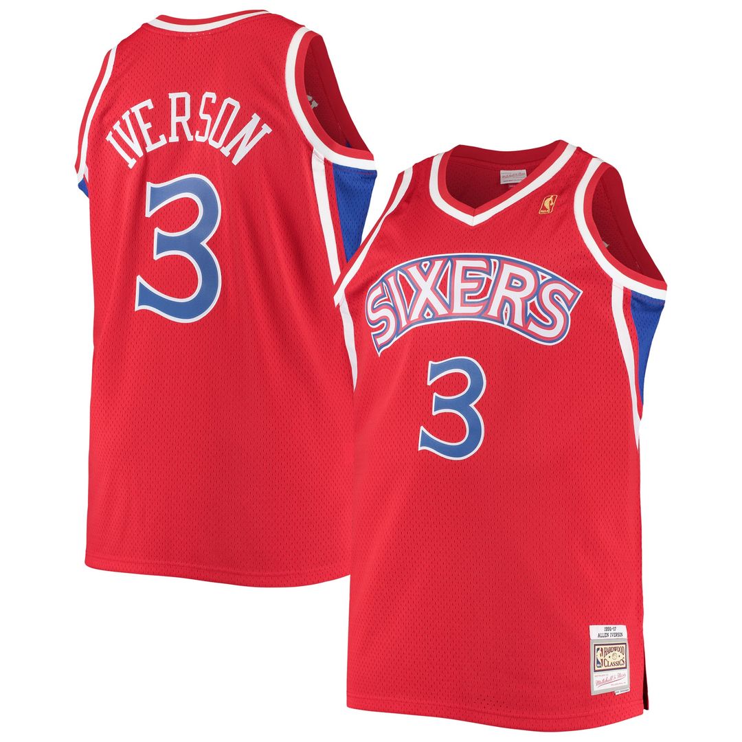 Allen Iverson Philadelphia 76ers Mitchell & Ness 1996/ 97 Big & Tall Hardwood Classics Swingman Jersey - Red | NBA Fan Gear