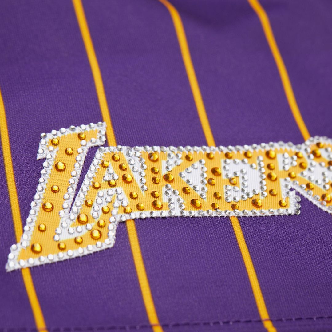 Magic Johnson Los Angeles Lakers Mitchell & Ness x DANNIJO Women's Cropped Football Fashion Jersey - Purple | NBA Fan Gear