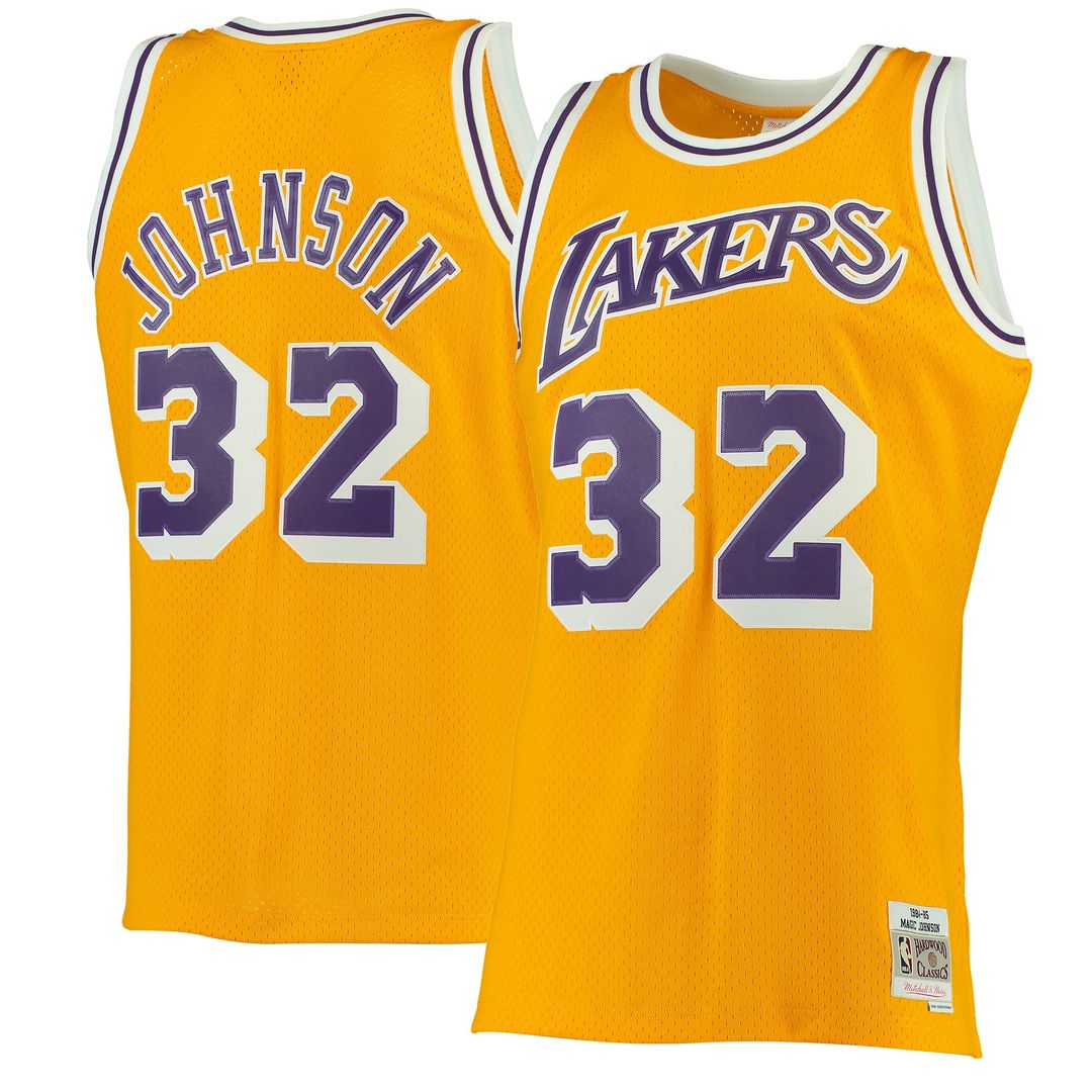 Magic Johnson Los Angeles Lakers Mitchell & Ness 1984/ 85 Hardwood Classics Swingman Jersey - Gold | NBA Fan Gear