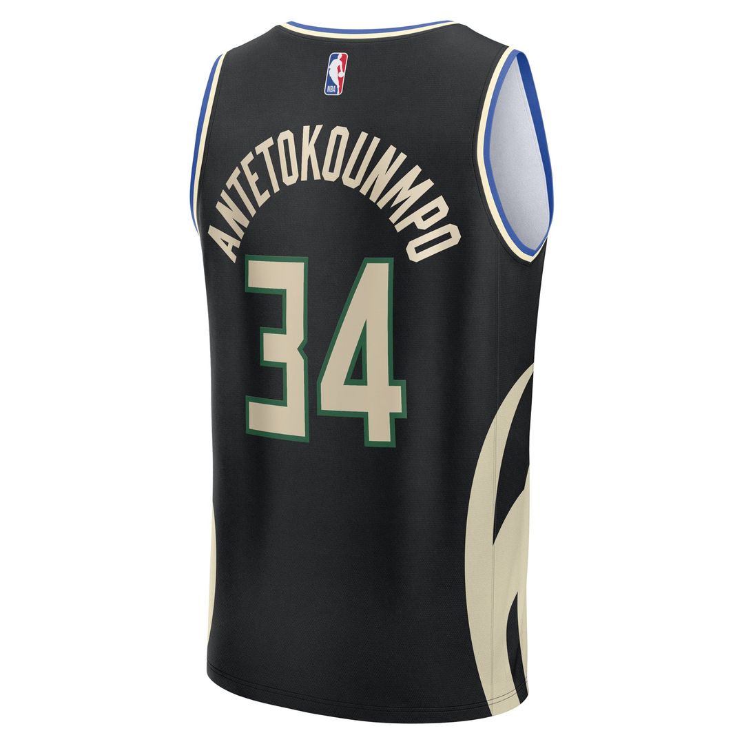 Giannis Antetokounmpo Milwaukee Bucks Fanatics Youth Fast Break Replica Player Jersey - Statement Edition - Black | NBA Fan Gear
