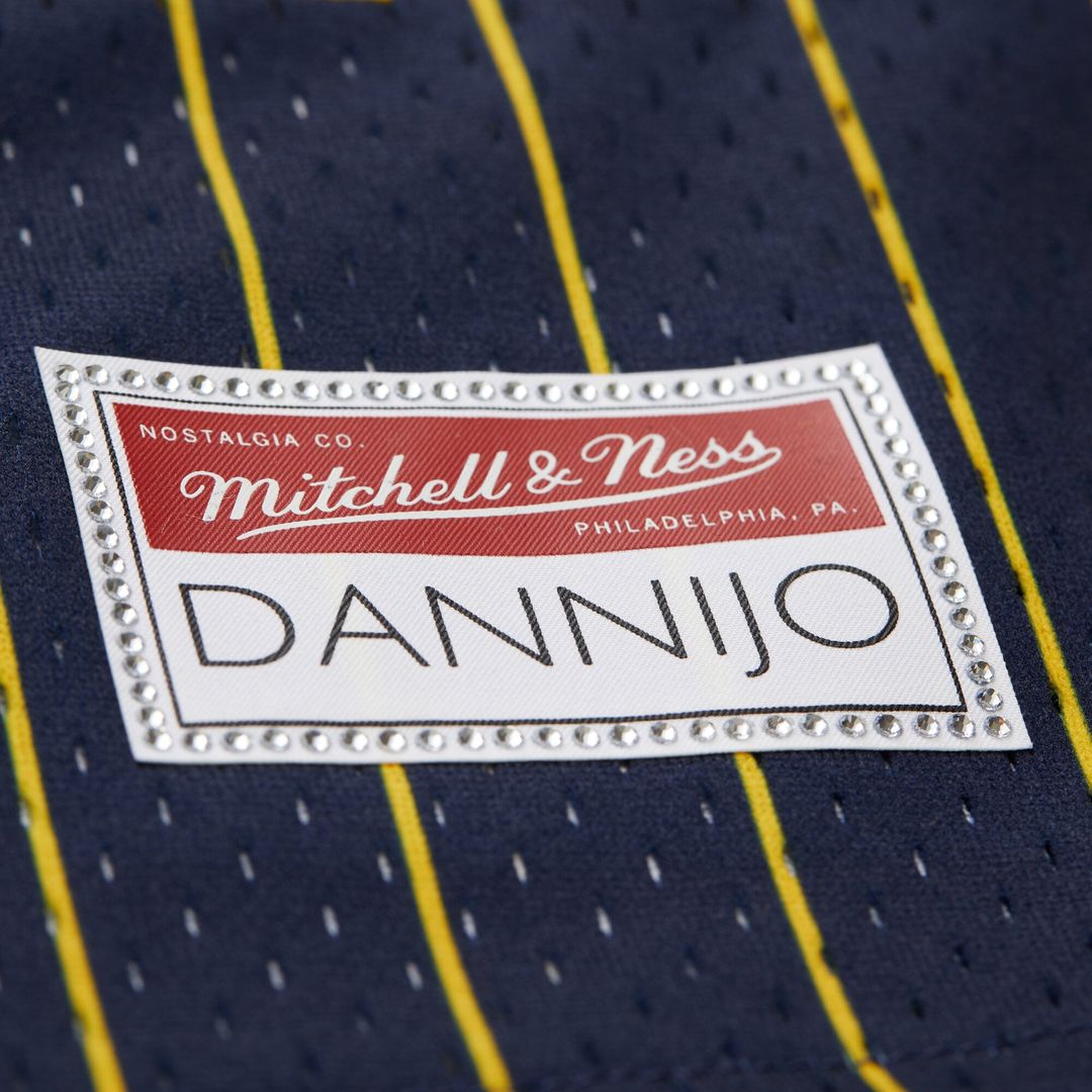 Golden State Warriors Mitchell & Ness x DANNIJO Women's Fashion Baseball Jersey - Blue | NBA Fan Gear