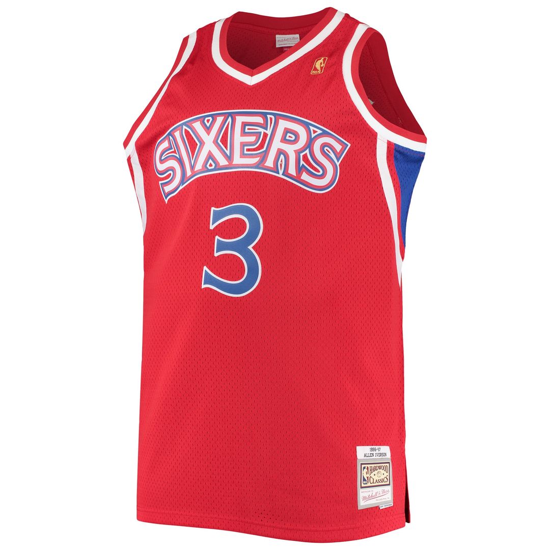 Allen Iverson Philadelphia 76ers Mitchell & Ness 1996/ 97 Big & Tall Hardwood Classics Swingman Jersey - Red | NBA Fan Gear