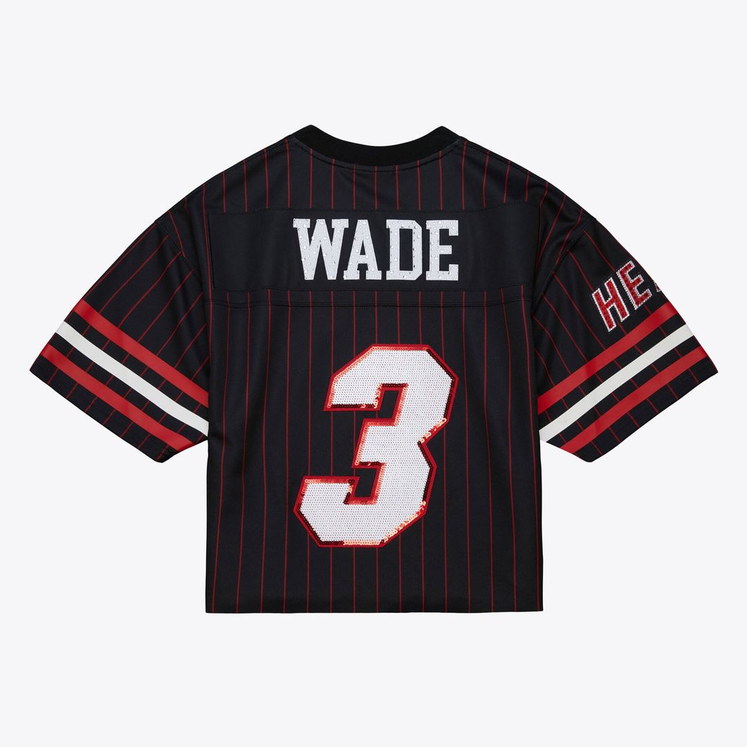 Dwyane Wade Miami Heat Mitchell & Ness x DANNIJO Women's Cropped Football Fashion Jersey - Black | NBA Fan Gear