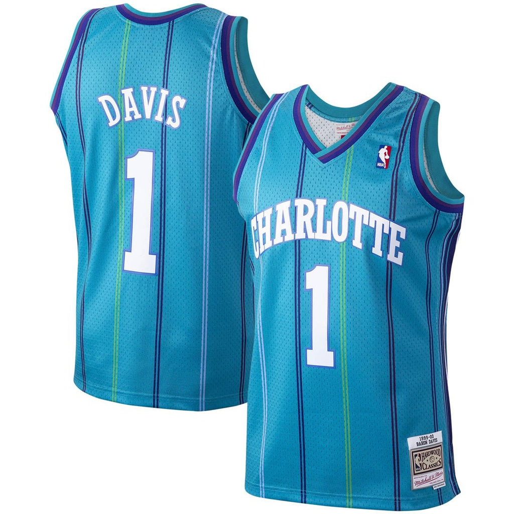 Baron Davis Charlotte Hornets Mitchell & Ness 1999/ 00 Hardwood Classics Swingman Jersey - Teal | NBA Fan Gear
