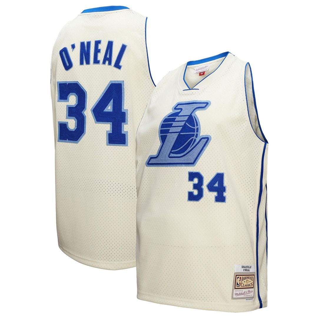 Shaquille O'Neal Los Angeles Lakers Mitchell & Ness Chainstitch Swingman Jersey - Cream | NBA Fan Gear