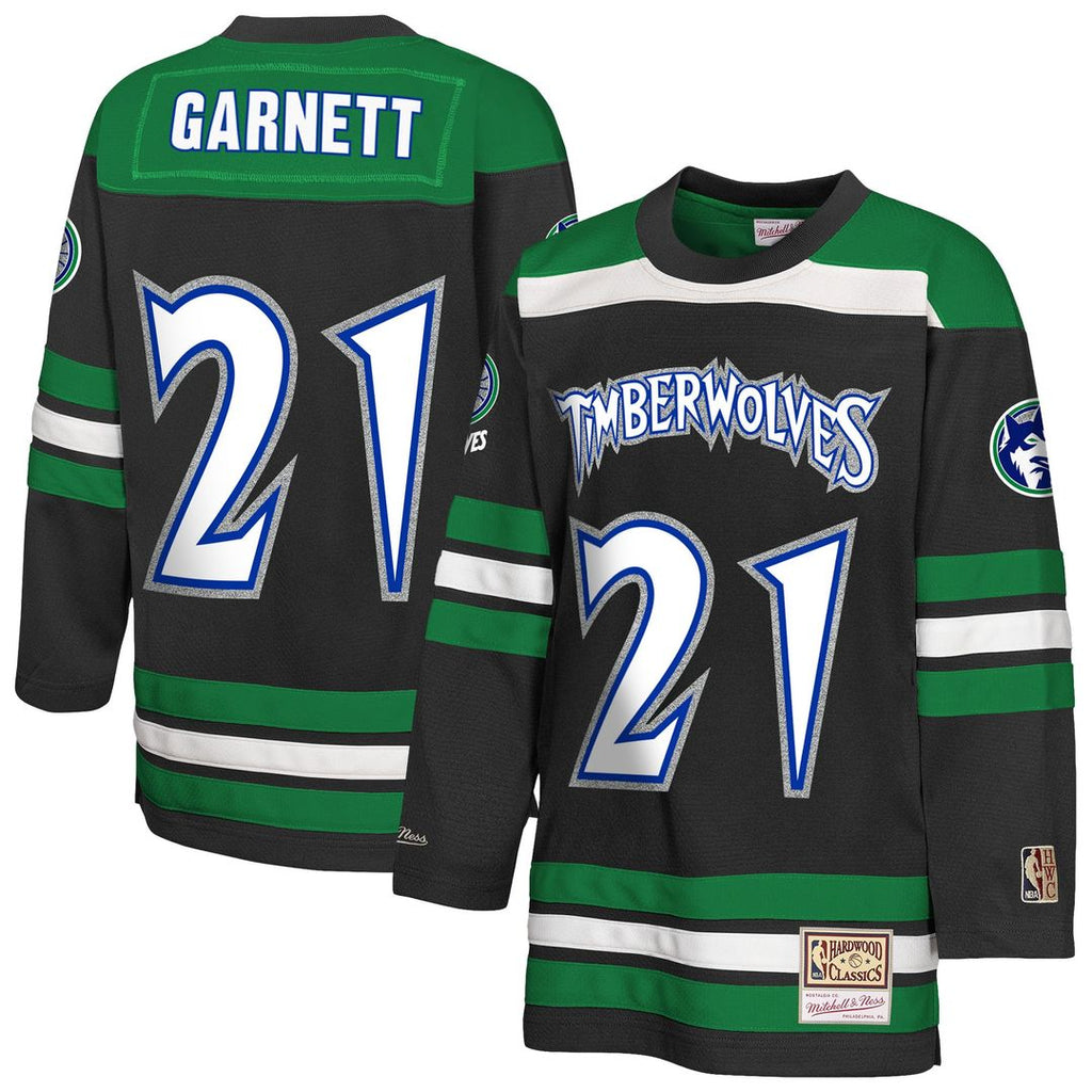 Kevin Garnett Minnesota Timberwolves Mitchell & Ness Youth Maxxed Out 2.0 Fashion Hockey Jersey - Black | NBA Fan Gear