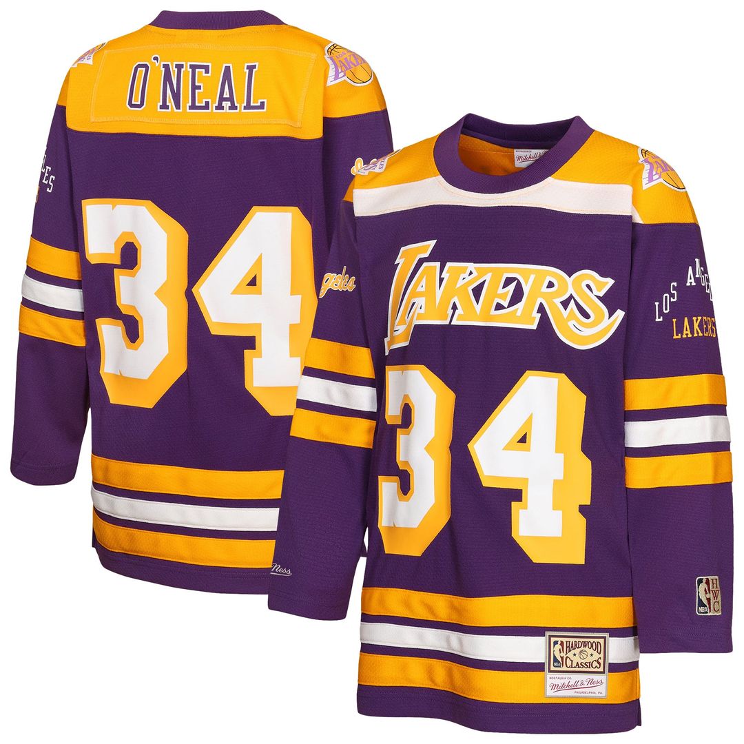 Shaquille O'Neal Los Angeles Lakers Mitchell & Ness Youth Maxxed Out 2.0 Fashion Hockey Jersey - Purple | NBA Fan Gear