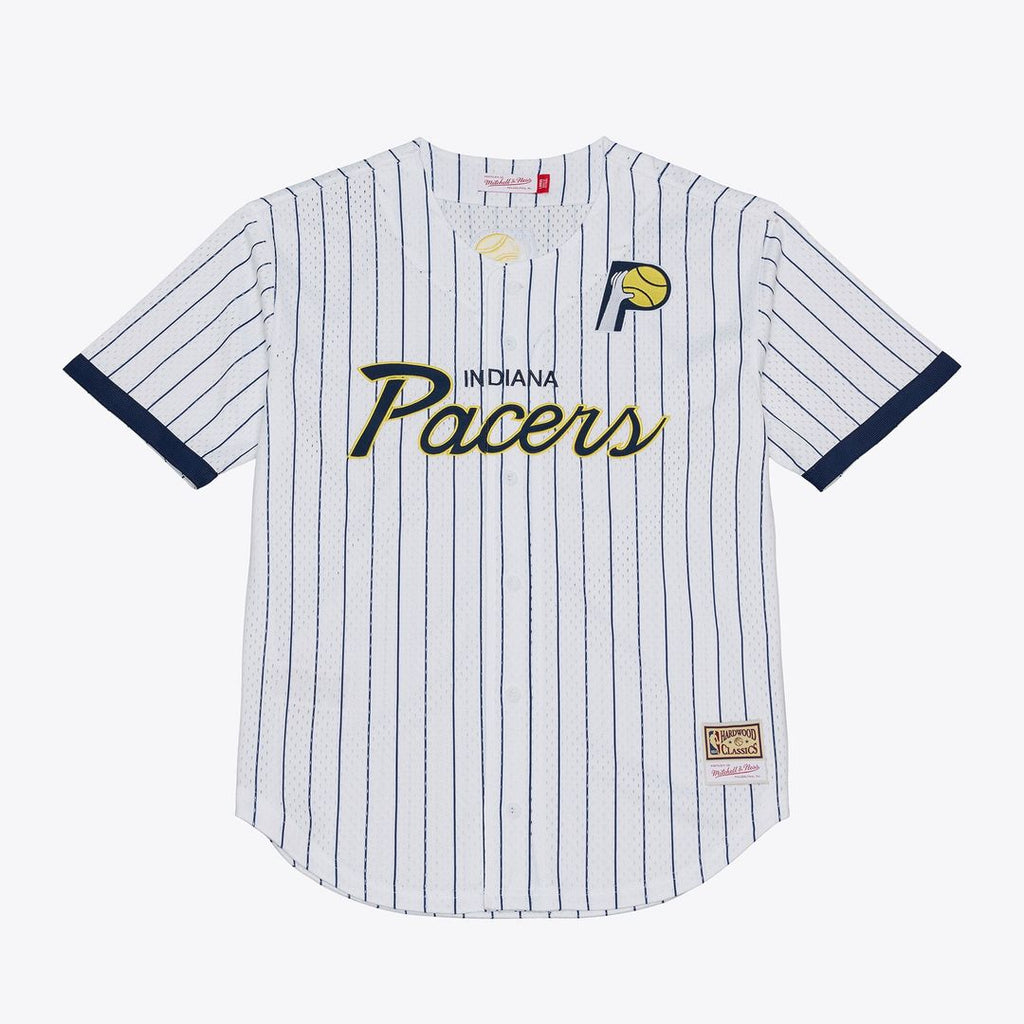 Indiana Pacers Mitchell & Ness Head Coach Pinstripe Mesh Full-Button Baseball Jersey - White | NBA Fan Gear