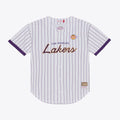 Los Angeles Lakers Mitchell & Ness Head Coach Pinstripe Mesh Full-Button Baseball Jersey - White | NBA Fan Gear
