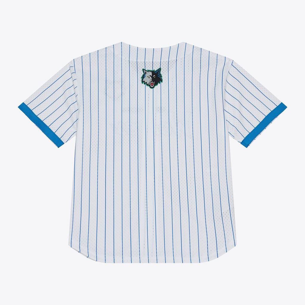 Minnesota Timberwolves Mitchell & Ness Head Coach Pinstripe Mesh Full-Button Baseball Jersey - White | NBA Fan Gear