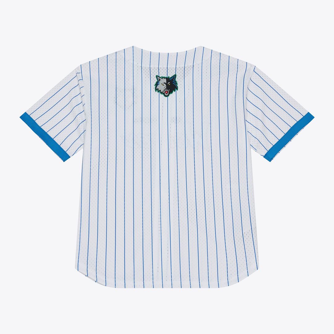 Minnesota Timberwolves Mitchell & Ness Head Coach Pinstripe Mesh Full-Button Baseball Jersey - White | NBA Fan Gear