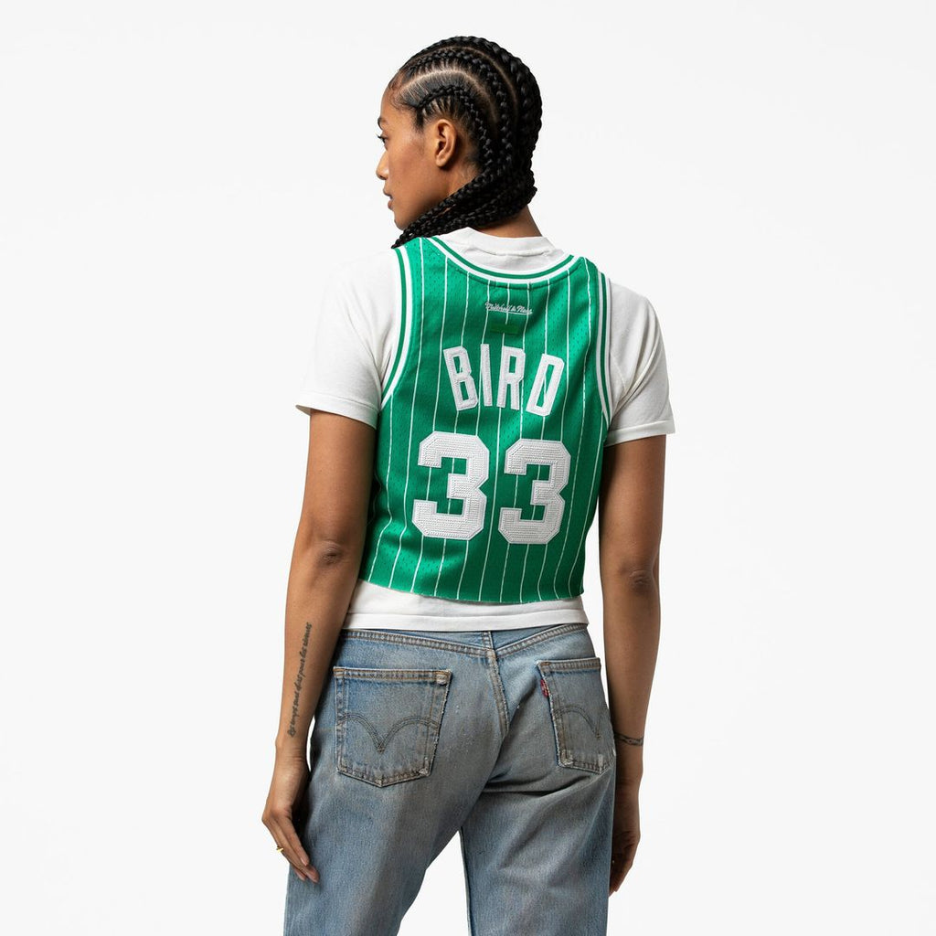 Larry Bird Boston Celtics Mitchell & Ness x DANNIJO Women's Fashion Cropped Basketball Jersey - Kelly Green | NBA Fan Gear