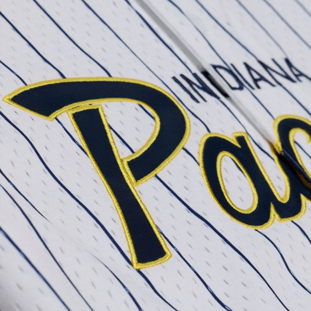 Indiana Pacers Mitchell & Ness Head Coach Pinstripe Mesh Full-Button Baseball Jersey - White | NBA Fan Gear