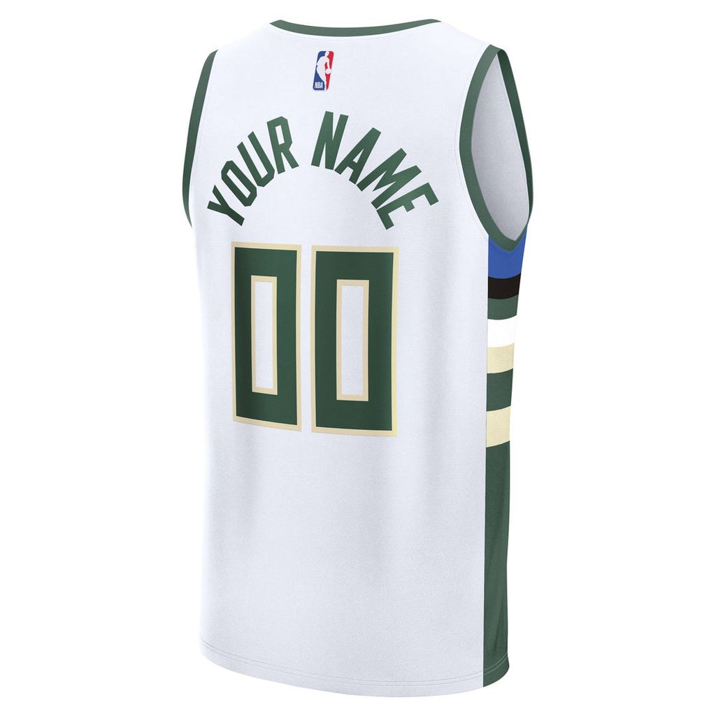 Milwaukee Bucks Fanatics Fast Break Custom Jersey - Association Edition - White | NBA Fan Gear
