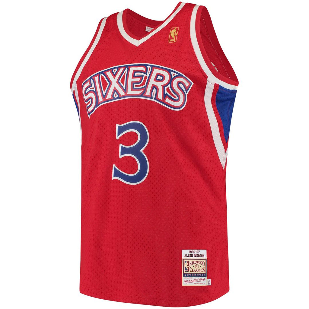 Allen Iverson Philadelphia 76ers Mitchell & Ness 1996/ 97 Hardwood Classics Authentic Jersey - Red | NBA Fan Gear