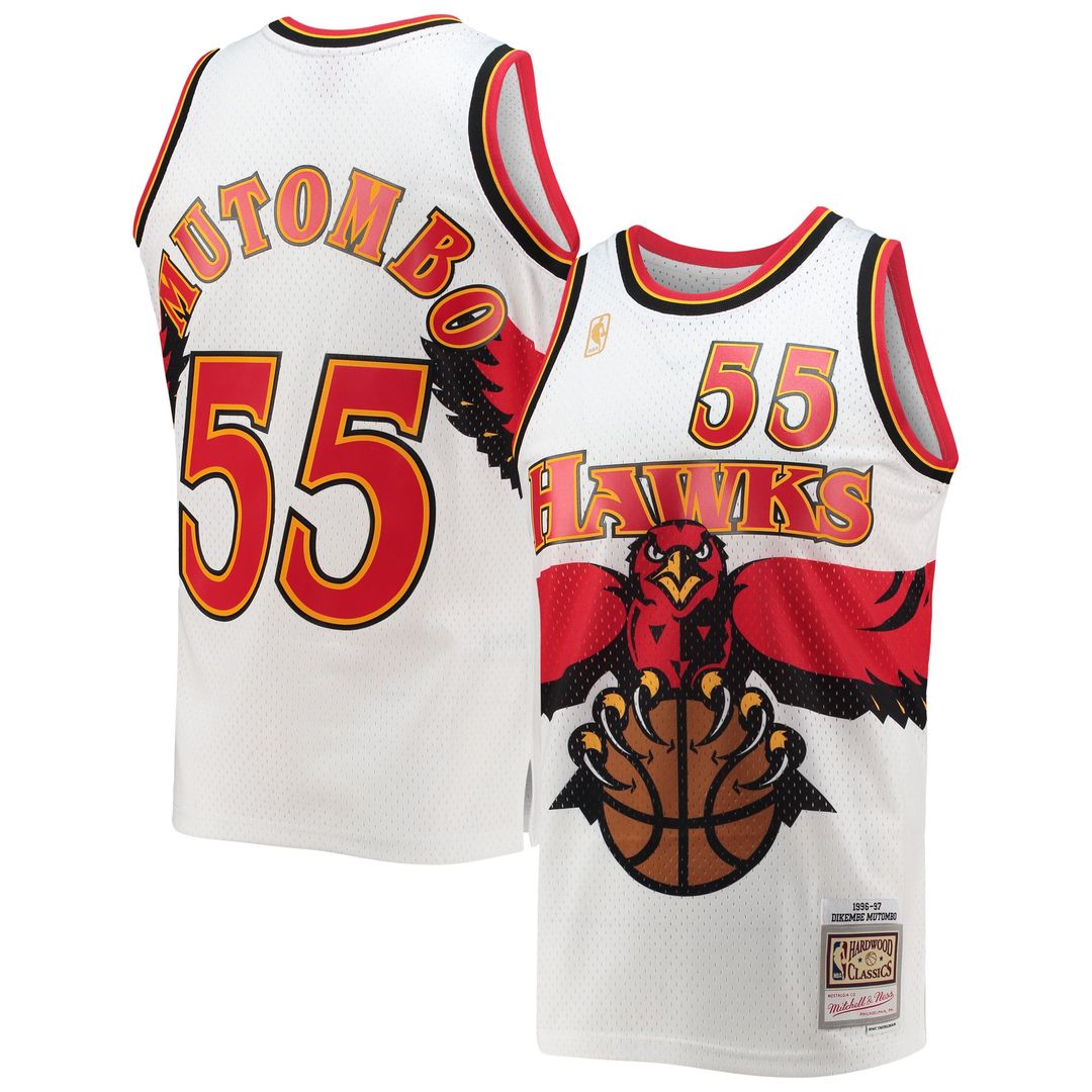 Dikembe Mutombo Atlanta Hawks Mitchell & Ness 1996/ 97 Hardwood Classics Swingman Jersey - White | NBA Fan Gear