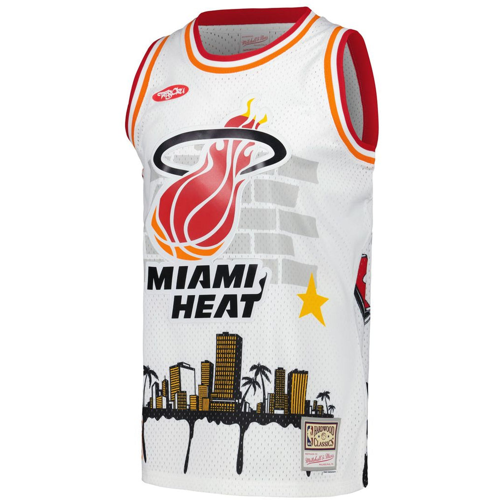 Miami Heat Mitchell & Ness x Tats Cru Hardwood Classics Fashion Jersey - White | NBA Fan Gear