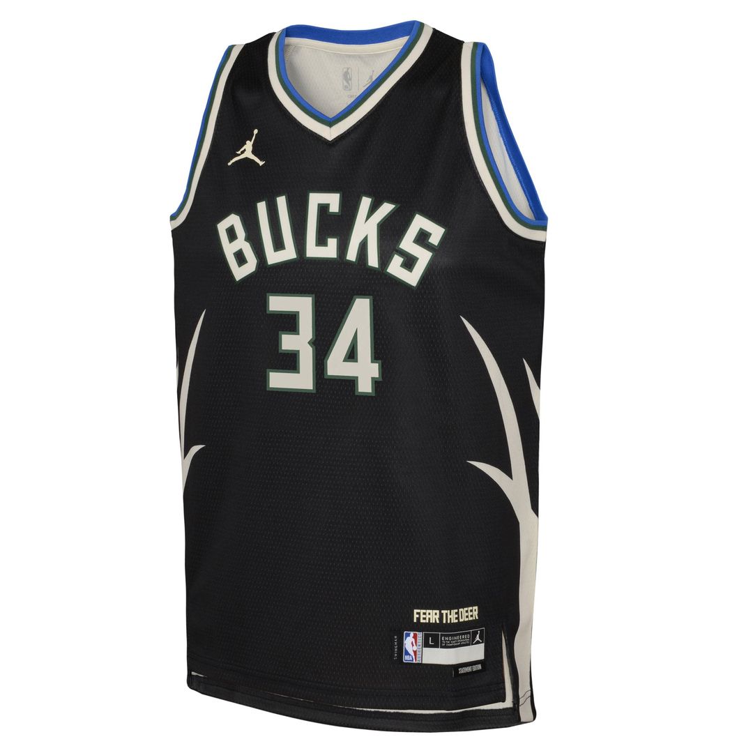 Giannis Antetokounmpo Milwaukee Bucks Jordan Brand Youth Swingman Jersey - Statement Edition - Black | NBA Fan Gear