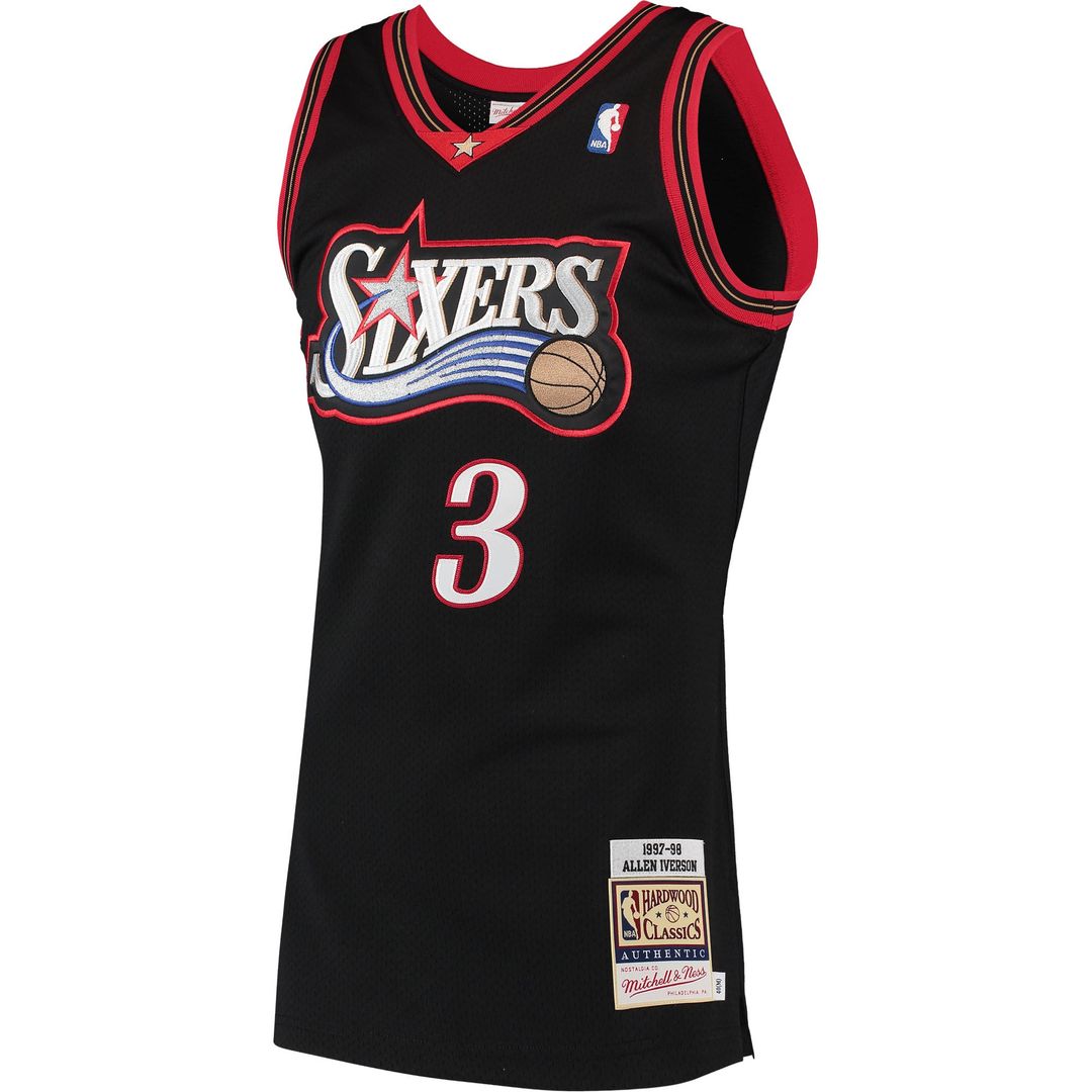 Allen Iverson Philadelphia 76ers Mitchell & Ness 1997/ 98 Hardwood Classics Authentic Jersey - Black | NBA Fan Gear