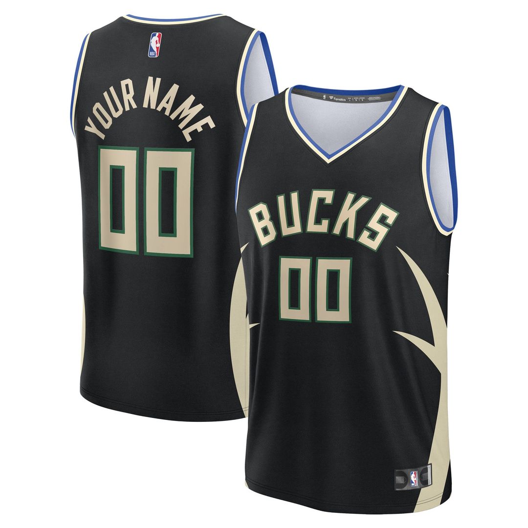 Milwaukee Bucks Fanatics Youth Fast Break Custom Replica Jersey - Black - Statement Edition | NBA Fan Gear