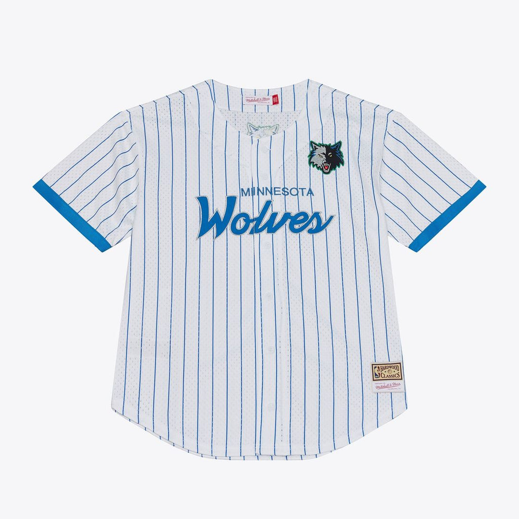 Minnesota Timberwolves Mitchell & Ness Head Coach Pinstripe Mesh Full-Button Baseball Jersey - White | NBA Fan Gear