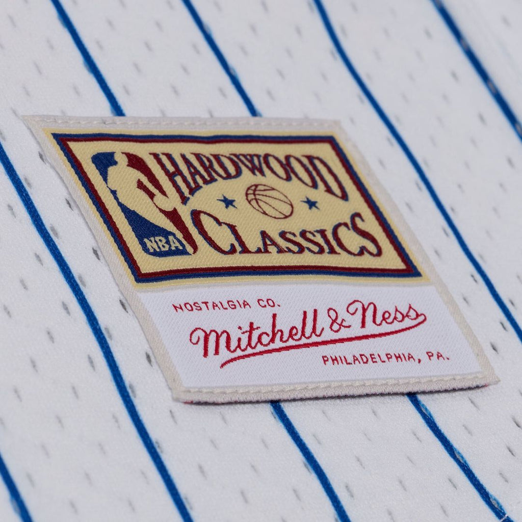 Detroit Pistons Mitchell & Ness Head Coach Pinstripe Mesh Full-Button Baseball Jersey - White | NBA Fan Gear
