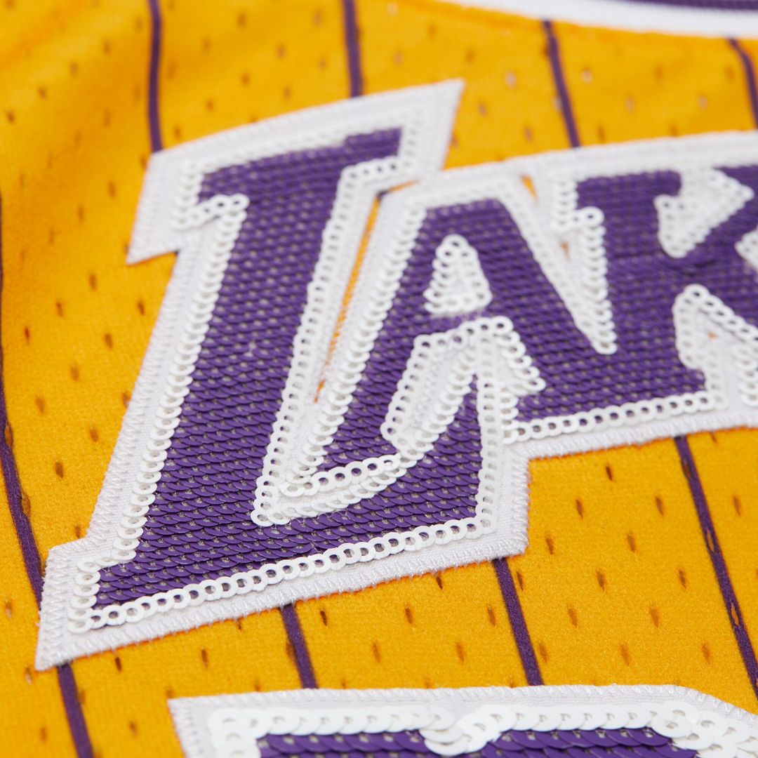 Magic Johnson Los Angeles Lakers Mitchell & Ness x DANNIJO Women's Fashion Cropped Basketball Jersey - Yellow | NBA Fan Gear
