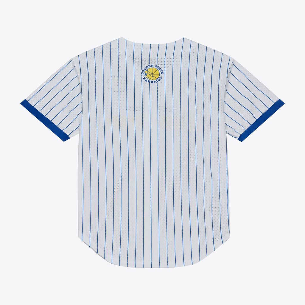 Golden State Warriors Mitchell & Ness Head Coach Pinstripe Mesh Full-Button Baseball Jersey - White | NBA Fan Gear