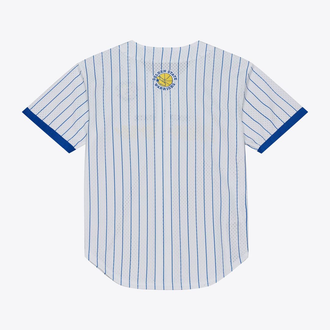 Golden State Warriors Mitchell & Ness Head Coach Pinstripe Mesh Full-Button Baseball Jersey - White | NBA Fan Gear