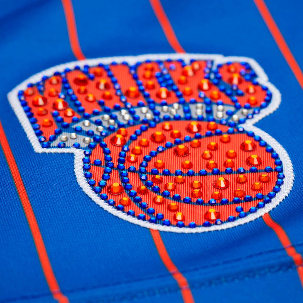 Patrick Ewing New York Knicks Mitchell & Ness x DANNIJO Women's Name & Number Cropped Football Jersey - Blue | NBA Fan Gear
