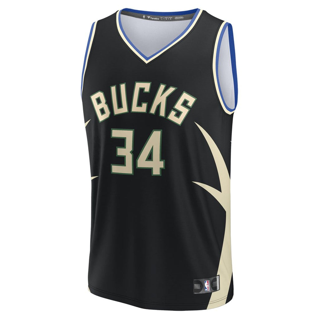 Giannis Antetokounmpo Milwaukee Bucks Fanatics Youth Fast Break Replica Player Jersey - Statement Edition - Black | NBA Fan Gear