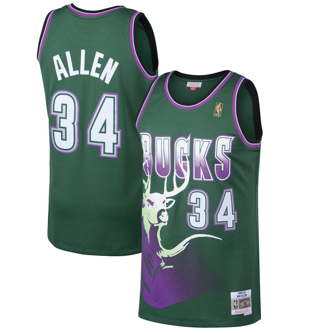 Ray Allen Milwaukee Bucks Mitchell & Ness 1996/ 97 Hardwood Classics Swingman Jersey - Kelly Green | NBA Fan Gear