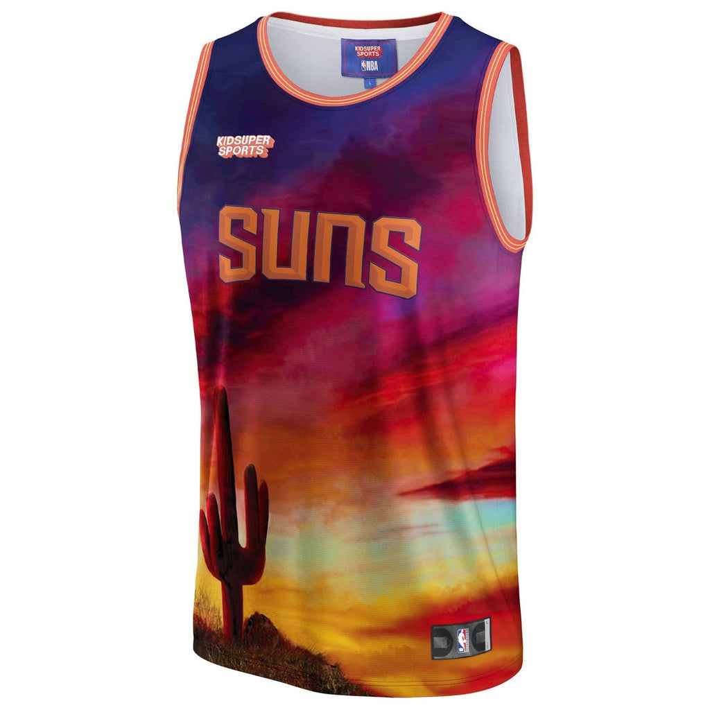Phoenix Suns NBA & KidSuper Studios by Fanatics Unisex Hometown Jersey - Red | NBA x KidSuper Fan Gear