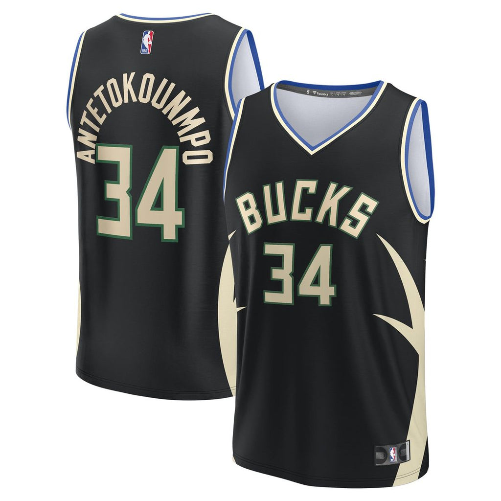 Giannis Antetokounmpo Milwaukee Bucks Fanatics Fast Break Replica Player Jersey - Statement Edition - Black | NBA Fan Gear