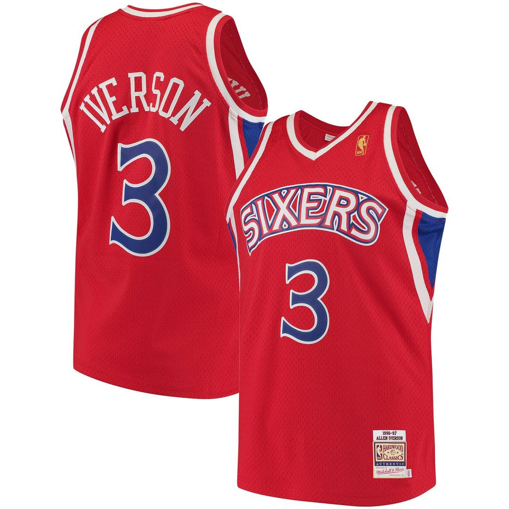 Allen Iverson Philadelphia 76ers Mitchell & Ness 1996/ 97 Hardwood Classics Authentic Jersey - Red | NBA Fan Gear