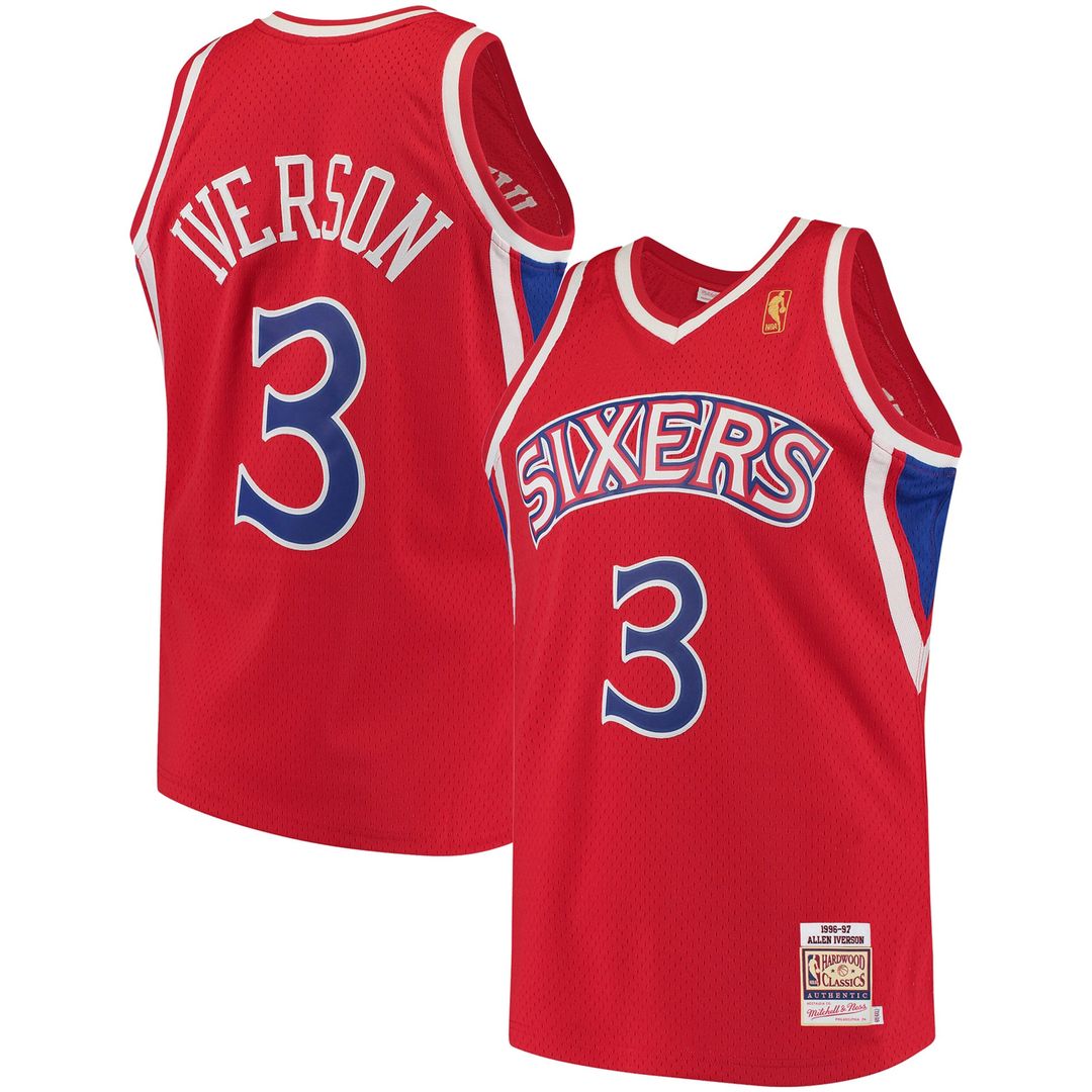 Allen Iverson Philadelphia 76ers Mitchell & Ness 1996/ 97 Hardwood Classics Authentic Jersey - Red | NBA Fan Gear