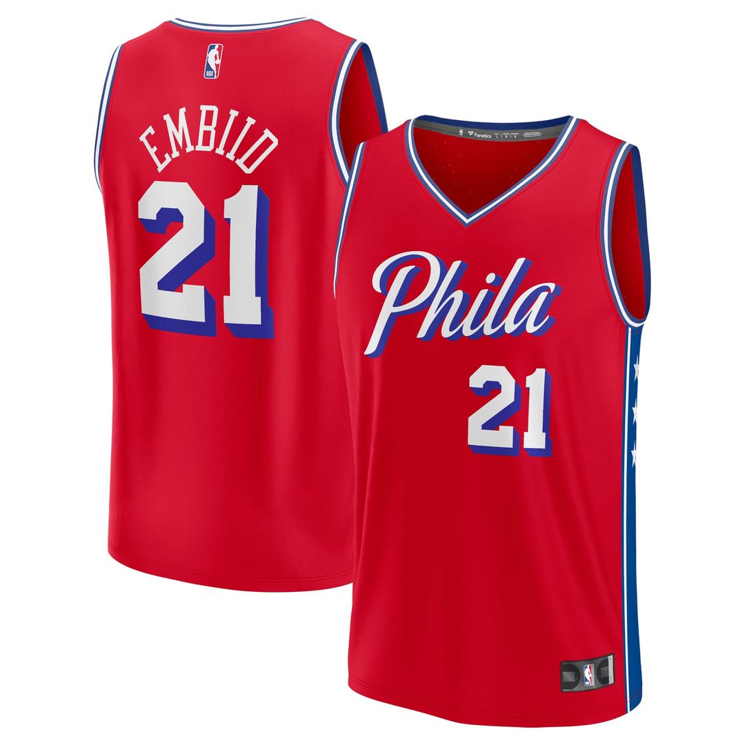 Joel Embiid Philadelphia 76ers Fanatics Fast Break Replica Player Jersey - Statement Edition - Red | NBA Fan Gear