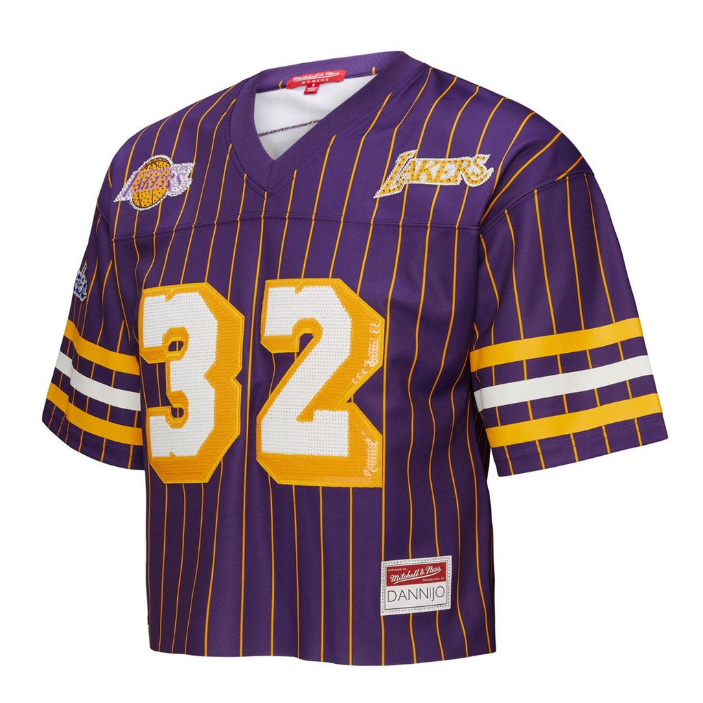 Magic Johnson Los Angeles Lakers Mitchell & Ness x DANNIJO Women's Cropped Football Fashion Jersey - Purple | NBA Fan Gear
