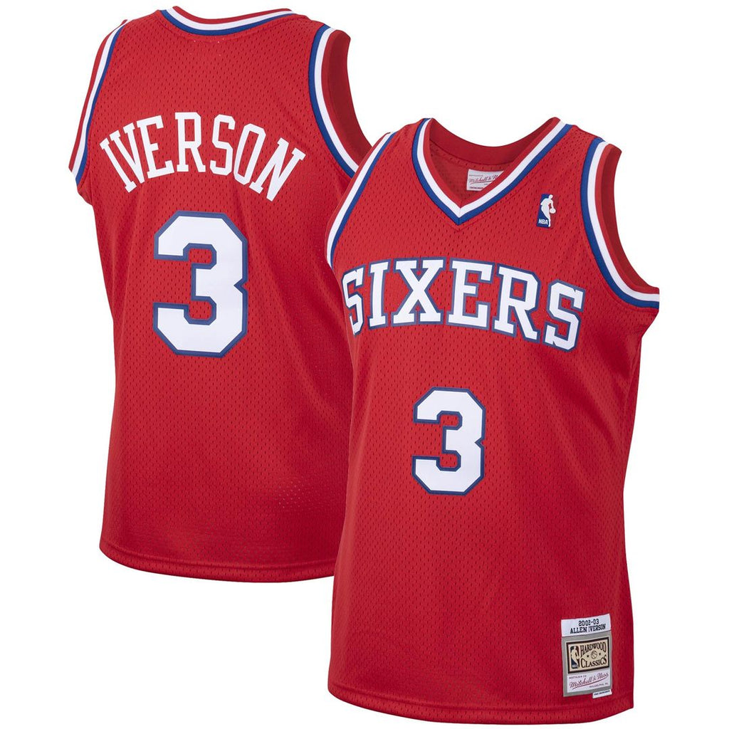Allen Iverson Philadelphia 76ers Mitchell & Ness 2002/ 03 Hardwood Classics Swingman Jersey - Red | NBA Fan Gear