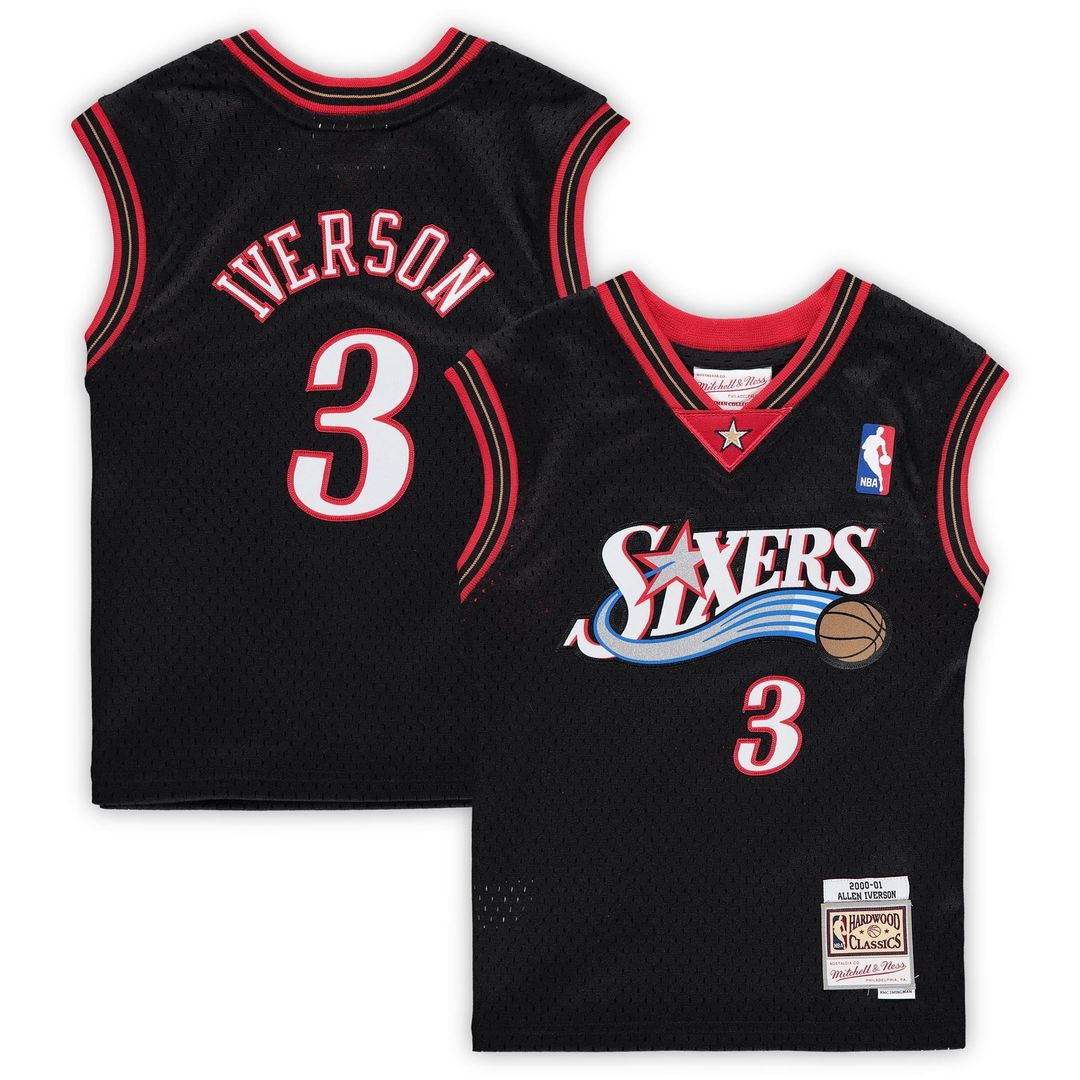 Allen Iverson Philadelphia 76ers Mitchell & Ness Preschool 2000-2001 Hardwood Classics Throwback Team Jersey - Black | NBA Fan Gear