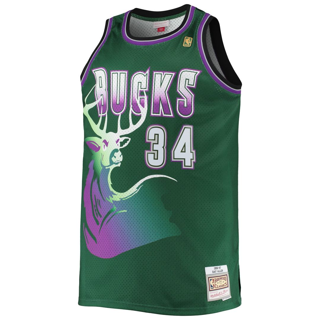 Ray Allen Milwaukee Bucks Mitchell & Ness Big & Tall 1996/ 97 Hardwood Classics Swingman Jersey - Hunter Green | NBA Fan Gear