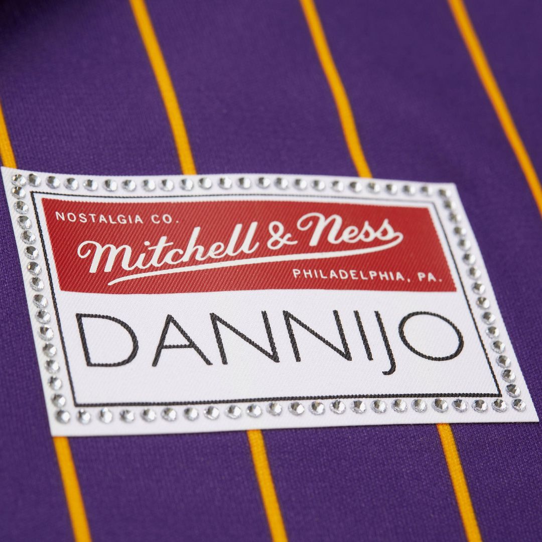 Magic Johnson Los Angeles Lakers Mitchell & Ness x DANNIJO Women's Cropped Football Fashion Jersey - Purple | NBA Fan Gear