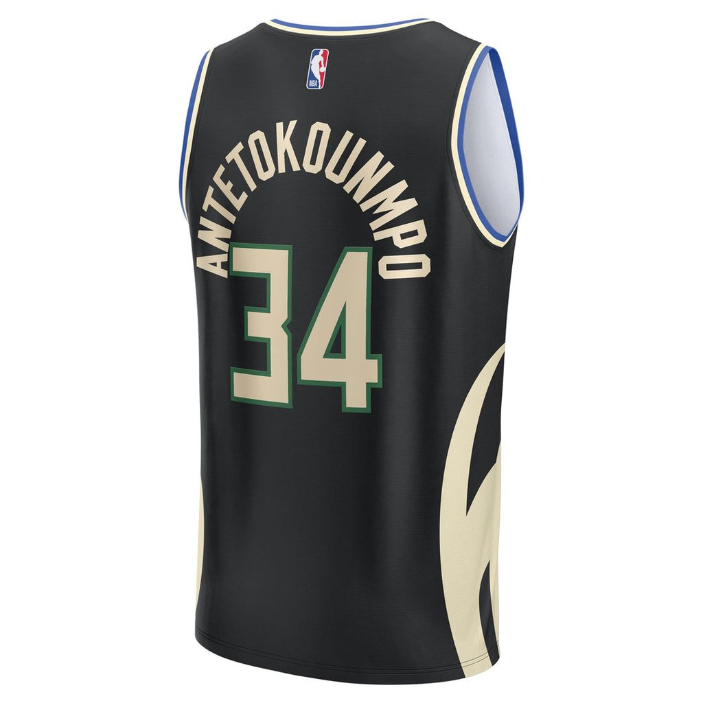 Giannis Antetokounmpo Milwaukee Bucks Fanatics Youth Fast Break Replica Player Jersey - Statement Edition - Black | NBA Fan Gear