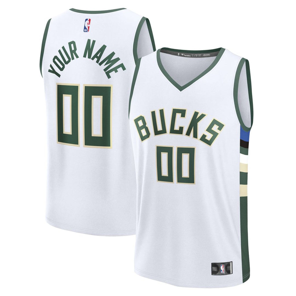 Milwaukee Bucks Fanatics Fast Break Custom Jersey - Association Edition - White | NBA Fan Gear